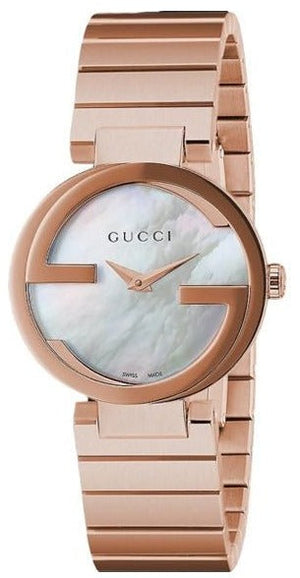  Shop Authentic Gucci G Interlocking Mother of Pearl Dial Rose Gold Steel Strap Watch For Women - YA133515 - Luxxuri