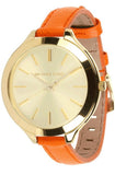  Shop Authentic Michael Kors Runway Quartz Gold Dial Orange Leather Strap Watch For Women - MK2275 - Luxxuri