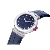 Shop Authentic Bvlgari Lvcea Intarsio Aventurine Diamonds Blue Dial Blue Leather Strap Watch for Women - LVCEA103617 - Luxxuri