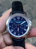  Shop Authentic Fossil Grant Chronograph Blue Dial Black Leather Strap Watch for Men - FS4990 - Luxxuri