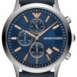  Shop Authentic Emporio Armani Renato Chronograph Blue Dial Black Leather Strap Watch For Men - AR11216 - Luxxuri