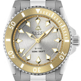  Shop Authentic Gucci Dive Automatic 18K Gold Silver Dial Silver Steel Strap Watch for Men - YA136357 - Luxxuri