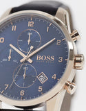  Shop Authentic Hugo Boss Skymaster Chronograph Blue Dial Black Leather Strap Watch for Men - 1513783 - Luxxuri