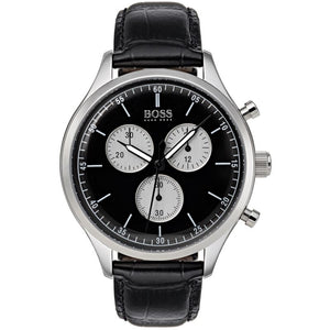  Shop Authentic Hugo Boss Companion Black Dial Black Leather Strap Watch for Men - 1513543 - Luxxuri