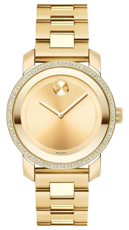  Shop Authentic Movado Bold Diamonds Gold Dial Gold Steel Strap Watch for Women - 3600150 - Luxxuri