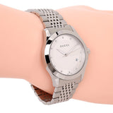  Shop Authentic Gucci G Timeless Diamonds Silver Dial Silver Steel Strap Watch For Men - YA126404 - Luxxuri
