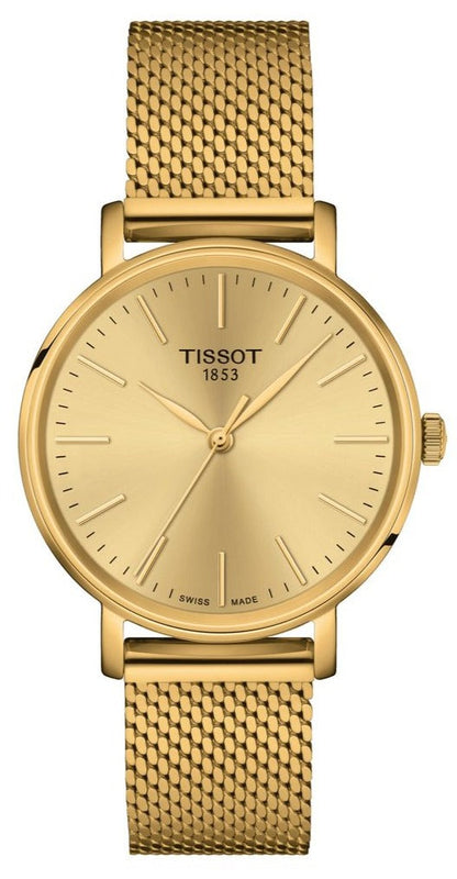  Shop Authentic Tissot Everytime Lady Gold Dial Gold Mesh Bracelet Watch for Women - T143.210.33.021.00 - Luxxuri