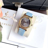  Shop Authentic Versace V-Motif Grey Dial Blue Leather Strap Watch for Women - VERE00318 - Luxxuri