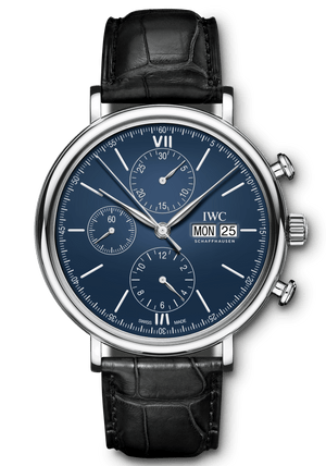  Shop Authentic IWC Portofino Chronograph Blue Dial Black Leather Strap Watch for Men - IW391023 - Luxxuri