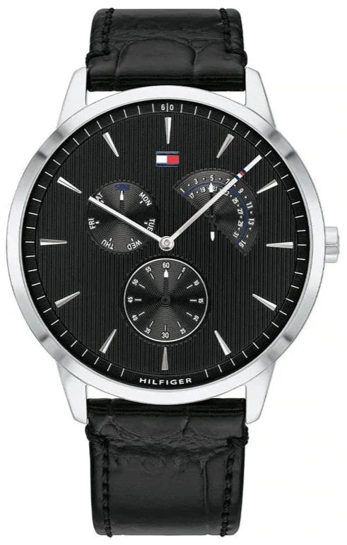  Shop Authentic Tommy Hilfiger Brad Chronograph Black Dial Black Leather Strap Watch For Men - 1710391 - Luxxuri