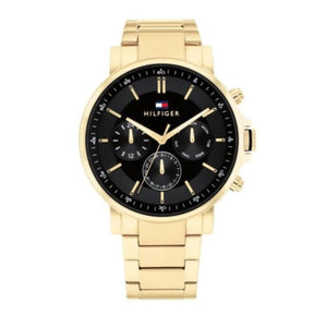  Shop Authentic Tommy Hilfiger Tyson Chronograph Black Dial Gold Steel Strap Watch For Men - 1710589 - Luxxuri