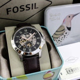  Shop Authentic Fossil Grant Automatic Skeleton Black Dial Brown Leather Strap Watch for Men - ME3095 - Luxxuri
