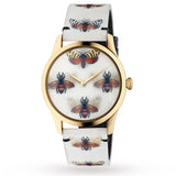  Shop Authentic Gucci G Timeless Quartz White Dial White Leather Strap Watch For Women - YA1264109 - Luxxuri