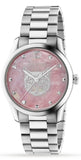  Shop Authentic Gucci G Timeless Quartz Mother of Pearl Pink Dial Silver Steel Strap Watch for Women - YA1264166 - Luxxuri