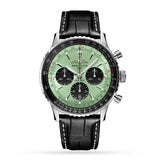  Shop Authentic Breitling Navitimer B01 Chronograph 43 Green Dial Black Leather Strap Watch for Men - AB0138241L1P1 - Luxxuri