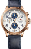  Shop Authentic Tommy Hilfiger Trent Quartz White Dial Blue Leather Strap Watch for Men - 1791139 - Luxxuri