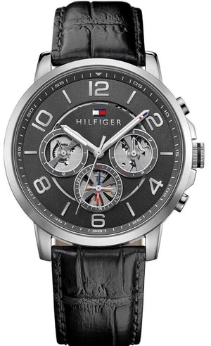  Shop Authentic Tommy Hilfiger Keagan Quartz Grey Dial Black Leather Strap Watch for Men - 1791289 - Luxxuri