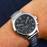  Shop Authentic Tommy Hilfiger Asher Chronograph Black Dial Silver Steel Strap Watch For Men - 1791852 - Luxxuri