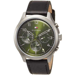 Shop Authentic Tommy Hilfiger Asher Chronograph Green Dial Black Leather Strap Watch For Men - 1791856 - Luxxuri