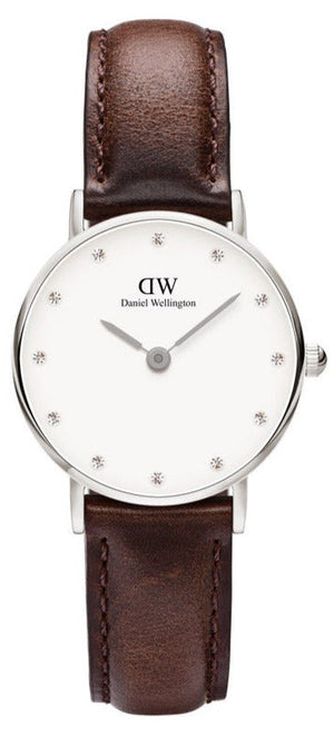 Daniel Wellington Classy Bristol White Dial Brown Leather Strap Watch For Women - DW00100070