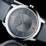  Shop Authentic Calvin Klein Minimal Grey Dial Black Leather Strap Watch for Men - K3M221C4 - Luxxuri