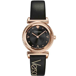  Shop Authentic Versace V-Motif Vintage Logo Black Dial Black Leather Strap Watch for Women - VERE00818 - Luxxuri