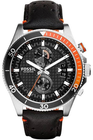  Shop Authentic Fossil Wakefield Chronograph Black Dial Black Leather Strap Watch for Men - CH2953 - Luxxuri