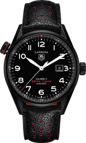 Shop Authentic Tag Heuer Carrera Calibre 5 Drive Timer Black Dial Black Leather Strap Watch for Men - WAR2A80.FC6337 - Luxxuri