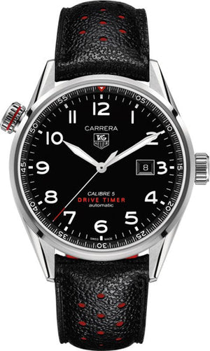  Shop Authentic Tag Heuer Carrera Calibre 5 Drive Timer Black Dial Black Leather Strap Watch for Men - WAR2A10.FC6337 - Luxxuri