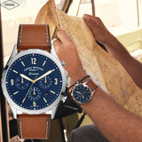  Shop Authentic Fossil Forrester Chronograph Blue Dial Brown Leather Strap Watch for Men -  S5607 - Luxxuri