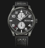  Shop Authentic Hugo Boss Aeroliner Chronograph Black Dial Black Leather Strap Watch For Men - 1513086 - Luxxuri