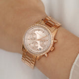  Shop Authentic Michael Kors Ritz Chronograph Rose Gold Dial Rose Gold Steel Strap Watch for Women - MK6357 - Luxxuri