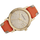  Shop Authentic Burberry The City Gold Dial Orange Leather Strap Watch for Women - BU9016 - Luxxuri