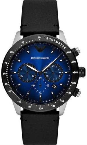  Shop Authentic Emporio Armani Mario Chronograph Blue Dial Black Leather Strap Watch For Men - AR11522 - Luxxuri