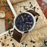  Shop Authentic Tommy Hilfiger Asher Chrongraph Blue Dial Brown Leather Strap Watch For Men - 1791855 - Luxxuri
