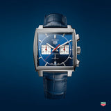  Shop Authentic Tag Heuer Monaco Automatic Chronograph Blue Dial Blue Leather Strap Watch for Men - CBL2111.FC6453 - Luxxuri