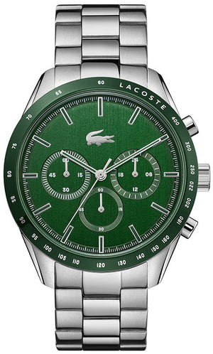 Lacoste Boston Chronograph Green Dial Silver Steel Strap Watch for Men - 2011080
