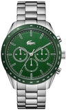 Lacoste Boston Chronograph Green Dial Silver Steel Strap Watch for Men - 2011080