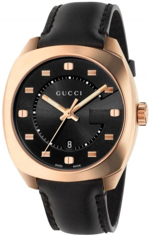  Shop Authentic Gucci GG2570 Quartz Black Dial Black Leather Strap Watch For Men - YA142309 - Luxxuri
