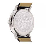  Shop Authentic Versace V-Circle Silver Dial Black Leather Strap Watch for Men - VEBQ01219 - Luxxuri