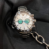  Shop Authentic Emporio Armani Mario Chronograph White Dial Black Steel Strap Watch For Men - AR11471 - Luxxuri