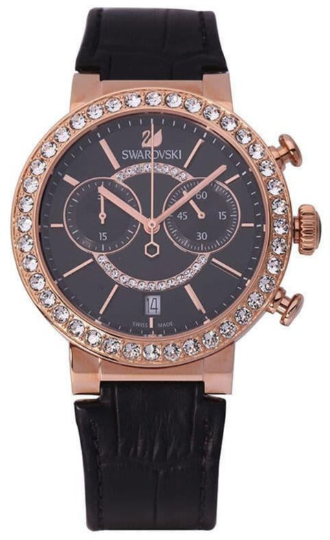  Shop Authentic Swarovski Citra Sphere Chronograph Black Dial Black Leather Strap Watch for Women - 5055209 - Luxxuri