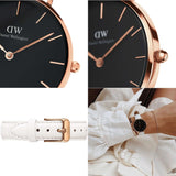  Shop Authentic Daniel Wellington Classic Petite Bondi Black Dial White Leather Strap Watch For Women - DW00100283 - Luxxuri