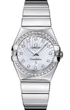 Omega Constellation Quartz Diamonds Silver Dial Silver Steel Strap Watch for Women - 123.15.27.60.55.004
