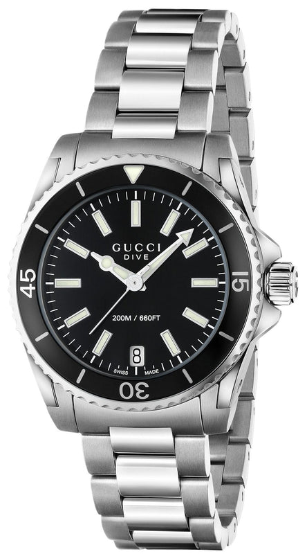  Shop Authentic Gucci Dive Black Dial Silver Steel Strap Watch For Women - YA136403 - Luxxuri