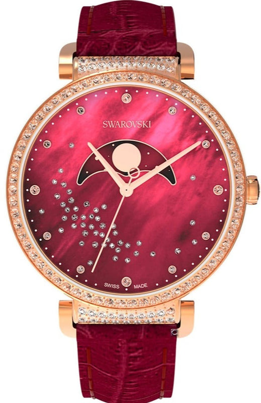  Shop Authentic Swarovski Passage Moon Phase Red Dial Red Leather Strap Watch for Women - 5613323 - Luxxuri