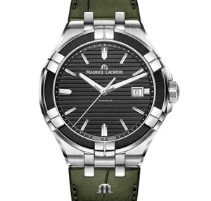  Shop Authentic Maurice Lacroix Aikon Quartz Black Dial Green Crocodile Leather Strap Watch for Men - AI1008-PVB21-330-1 - Luxxuri