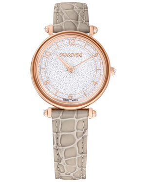  Shop Authentic Swarovski Crystalline Wonder Silver Dial Beige Leather Strap Watch for Women - 5656899 - Luxxuri