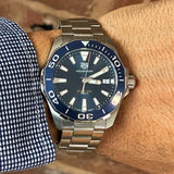  Shop Authentic Tag Heuer Aquaracer Blue Dial Quartz Silver Steel Strap Watch for Men - WAY111C.BA0928 - Luxxuri