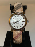  Shop Authentic Burberry The City Gold Dial Haymarket Brown Leather Strap Watch for Women - BU9219 - Luxxuri